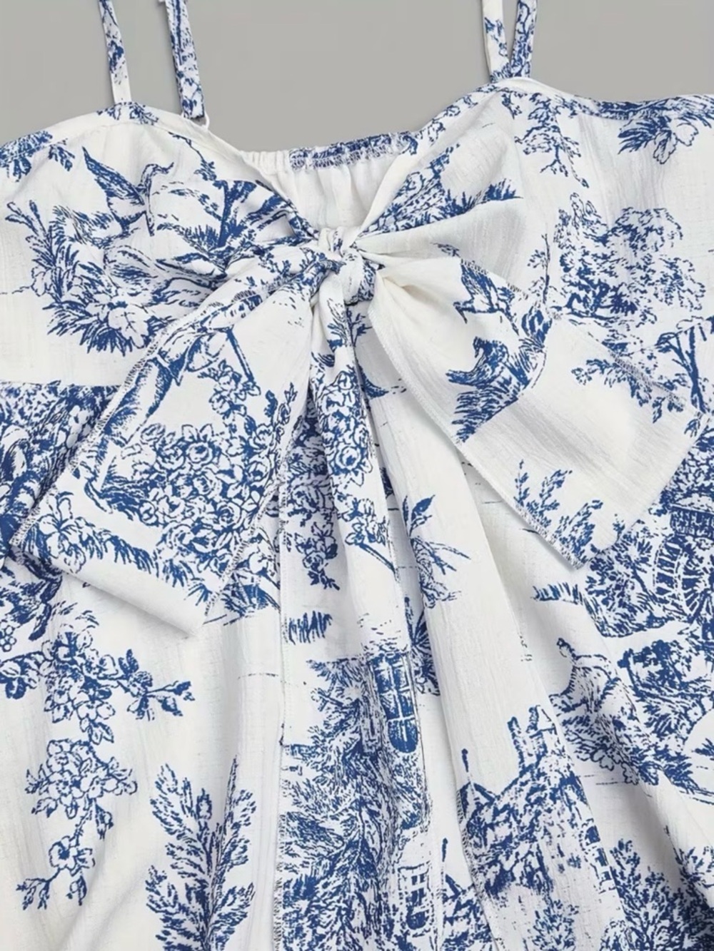 Blue & White Bow Tie-Front Peplum Cami Top New Boutique - Picture 3 of 4